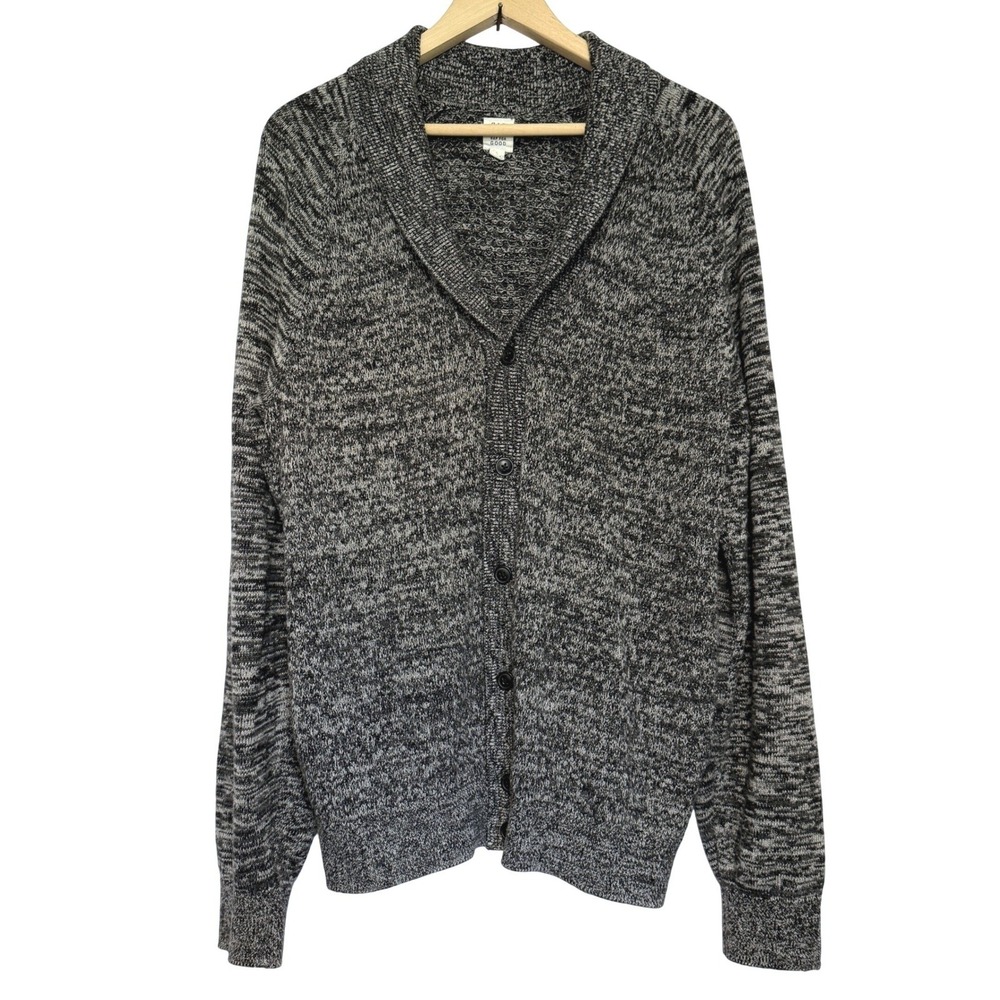 Gap Shawl Cardigan Sweater Mens L Charcoal Gray Textured All Cotton Button Up